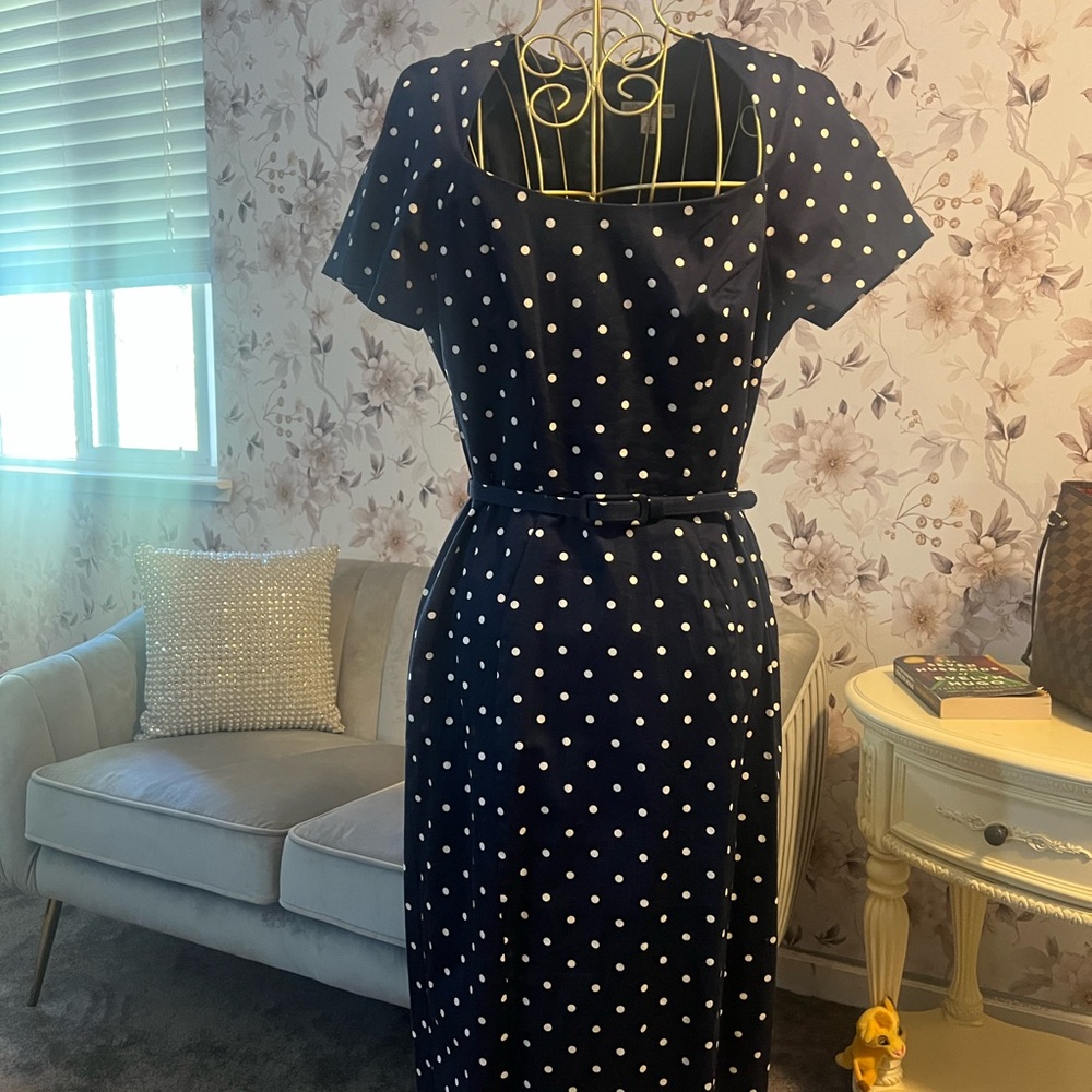 Eva Mendes for New York & Company Navy Polka Dot Midi Dress